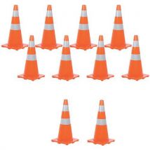 Cone de Sinalização com Faixas Refletoras 70cm - Lote 10 Unidades - PVC Laranja - Segurança Visível - Manutan Expert