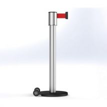 Beltrac - Poste storetrac anodizado correia vermelha de 6 m c/ rodízio,