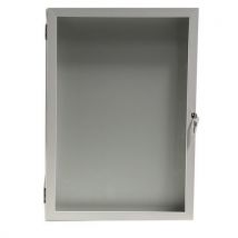AME - Vitrina exterior fundo branco – 8 folhas – moldura branca,