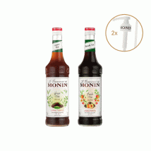 Monin Green Tea and Peach Tea Concentrate Syrups - 2 x 70cl + 2 Pump Syrups - Dosing pump,Manufactured in France