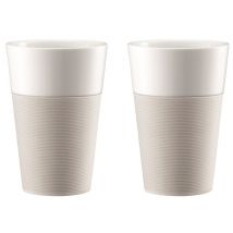 Bodum Set of 2 Bistro Porcelain Mugs With Silicone Sleeve White - 60cl - With handle