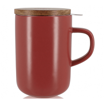 OGO Living - Tisanière Juliet en grès 47,5 cl Rouge bordeaux et couvercle en acacia - OGO Living