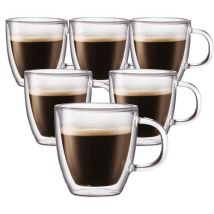 6x30cl double wall glass cups (with handle) - Bodum Bistro - Double wall