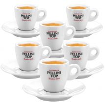 Pellini Top Set of 6 Porcelain Espresso Cups and Saucers - 6cl - With handle