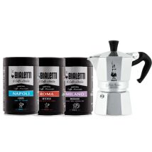 Bialetti Moka Express (6 cups) + 3 packs of ground coffee
