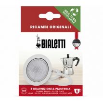Set of 3 Bialetti joints + 1 filter for 6 cups stainless steel moka pot