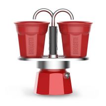 Bialetti moka pot Mini Express 2 cups with 2 Red Bicchierini Cups