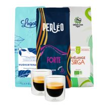 Pack découverte 3 x 250 g Café en grain avec lot de 2 verres – MAXICOFFEE - Pack découverte café en grain