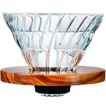 Dripper Hario V60 Vdg-02 Conique Transparent Et Bois D'Olivier 4 Tasses