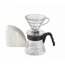 Hario V60 Plastic Dripper and Glass Server Brewing Kit + Paper Filters