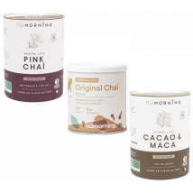 NüMorning - Trio Boissons Frappées Chaï, Pink Chaï, Cacao & Maca Bio - Vrac 3 x 125 g - NÜMORNING