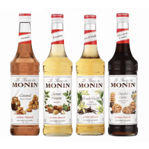 Monin Syrup Value Pack - Vanilla, Caramel, Chocolate Cookie and Hazelnut - 4 x 70cl - Discovery pack,Manufactured in France