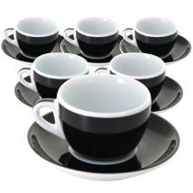 Ancap Set of 6 Porcelain Verona Millecolori Cups and Saucers Black - 16cl - With handle
