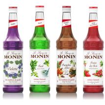 Monin Syrup Bundle of Basil, Wild Strawberry, Violet and Pumpkin Spice - 4 x 70cl - Discovery pack,Manufactured in France