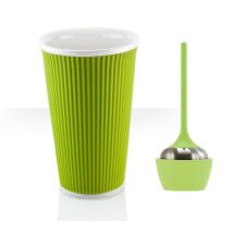 Les Artistes Paris porcelain mug with green silicone band and tea infuser - With silicone band