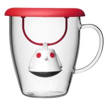 40cl glass mug and red Birdie tea infuser lid - QDO - Borosilicate glass