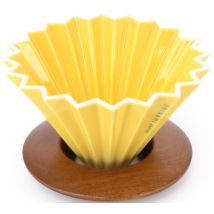 Origami Dripper M in Porcelain Yellow Colour + Wooden Holder