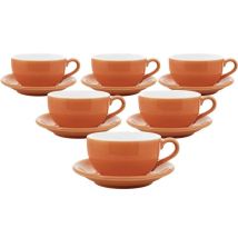 6 Origami Latte Bowl cups and saucers 25 cl - Orange - With handle