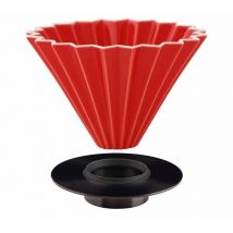 Origami - Dripper ORIGAMI rouge en porcelaine de Mino avec support Loveramics en inox