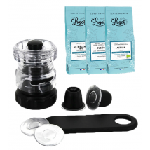 Kit De Démarrage Pour Capsules Compatibles Nespresso* Original Réutilisables Avec 3 Paquets De Cafés Lugat Inclus - Blue