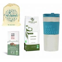 MaxiCoffee - Pack éco-responsable : Café en grain GREEN LION, Mug isotherme et chocolat