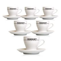 Rocket Espresso Set of 6 Flat White Cups and Saucers - 20cl - With handle