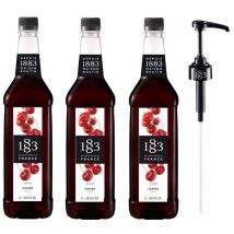 1883 Maison Routin - Routin 1883 Cherry Syrup in Plastic Bottle Pack of 3 x 1L + Dosing Pump - Manufactured in France