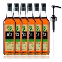 Lot 6 Sirops Bio D'Agave Pour Professionnel - Bouteille Verre 6x1l + Pompe Doseuse 1883 Routin
