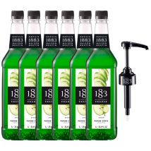 1883 - Maison Routin - Lot de 6 Sirops pour professionnel Pomme Verte - Bouteille Plastique - 6x1L + Pompe doseuse 1883 ROUTIN