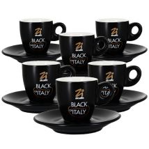 Zicaffè Set of 6 Cups and Saucers Black of Italy - 7cl - With handle
