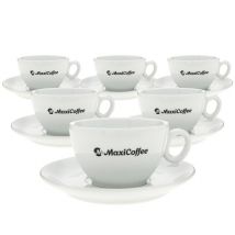 MaxiCoffee 6 porcelain cappuccino cups and saucers - 175ml - With handle