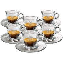 Caffè Vergnano Set of 6 Glass Espresso Cups and Saucers - 5cl - With handle
