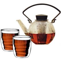 QDO - Tea4U glass teapot in black with infuser + 2 glasses & Free Tea