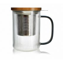 OGO Living - Tisanière en verre 475ml Gris fumé et couvercle bois acacia - OGO living