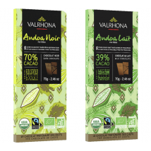 Valrhona - Lot de 2 tablettes de chocolat Andoa noir et au lait Organic Fair Trade - VALRHONA