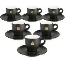 Zicaffè Set of 6 Black Cups and Saucers - 7cl - With handle
