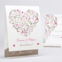 Hochzeitseinladung Herzschlag personalisierbar - Farbe Rosa Und Braun/Grau - 10 x 15 cm - MeineKarten