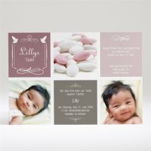 Einladung Taufe Rosa Patchwork personalisierbar - Farbe Violett - 14.5 x 21 cm - MeineKarten