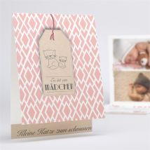 Geburtskarte Kätzchenkarte personalisierbar - Farbe Rosa/Kraftpapier - 10 x 15 cm - MeineKarten