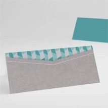 Tischkarte Taufe Blaue Mosaik personalisierbar - Farbe Blau - 9.5 x 4.2 cm - MeineKarten