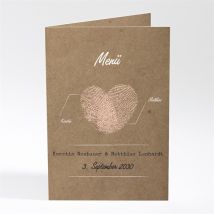 Menükarte Hochzeit Herzabdruck personalisierbar - Farbe Rosa Und Beige, Braun Und Weiß Und Grau/Kraftpapier - 10 x 14.5 cm (geschlossen) - MeineKarten
