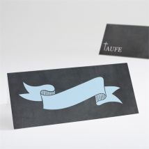 Tischkarte Taufe Stolz personalisierbar - Farbe Blau Und Grau/Schiefertafel - 9.5 x 4.2 cm - MeineKarten
