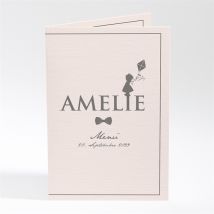 Menükarte Taufe Silhouette Mädchen personalisierbar - Farbe Rosa Und Beige Und Grau - 10 x 14.5 cm geschlossen - MeineKarten