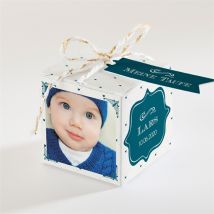 Geschenkbox Taufe Zartes Muster personalisierbar - Farbe Grün, Blau, Beige Und Weiß - 4.5 cm - MeineKarten