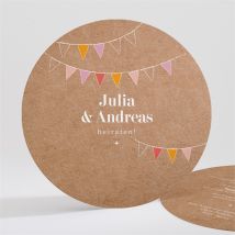 Hochzeitseinladung Fahnen personalisierbar - Farbe Rosa Und Gelb/Violett/Braun/Kraftpapier - 13.5 cm - MeineKarten