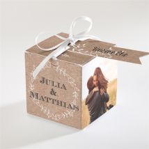 Geschenkbox Hochzeit Zurück zur Natur personalisierbar - Farbe Beige, Braun Und Schwarz/Weiß/Kraftpapier - 4.5 cm - MeineKarten