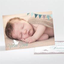 Dankeskarte Taufe Vogelgesang Junge personalisierbar - Farbe Grün, Blau, Weiß Und Grau - 13.8 x 9.5 cm - MeineKarten