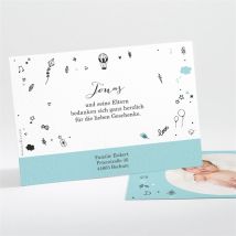 Dankeskarte Geburt Kinderzeichnungen personalisierbar - Farbe Blau Und Schwarz & Weiß - 13.8 x 9.5 cm - MeineKarten
