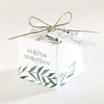 Geschenkbox Hochzeit Olivenzweig personalisierbar - Farbe Grün, Weiß Und Grau - 4.5 cm - MeineKarten