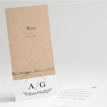 Menükarte Hochzeit Schick mit Schleife personalisierbar - Farbe Beige Und Braun/Kraftpapier - 10 x 21 cm - MeineKarten